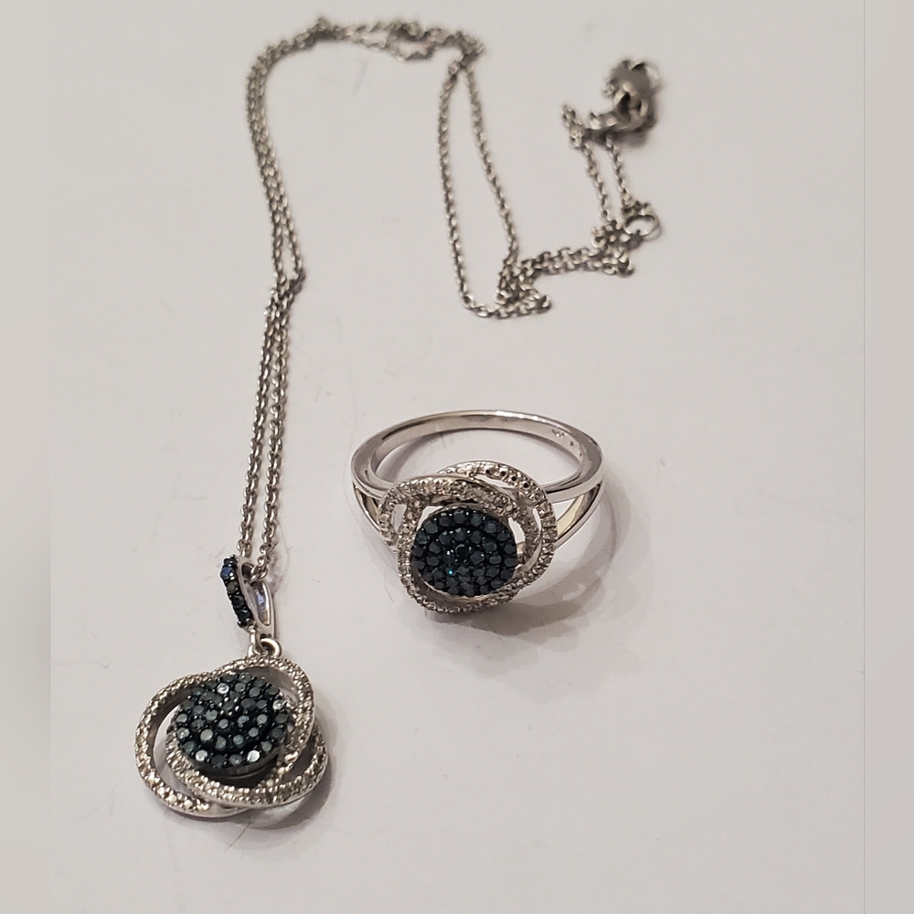 Blue Diamond Necklace and Ring Set